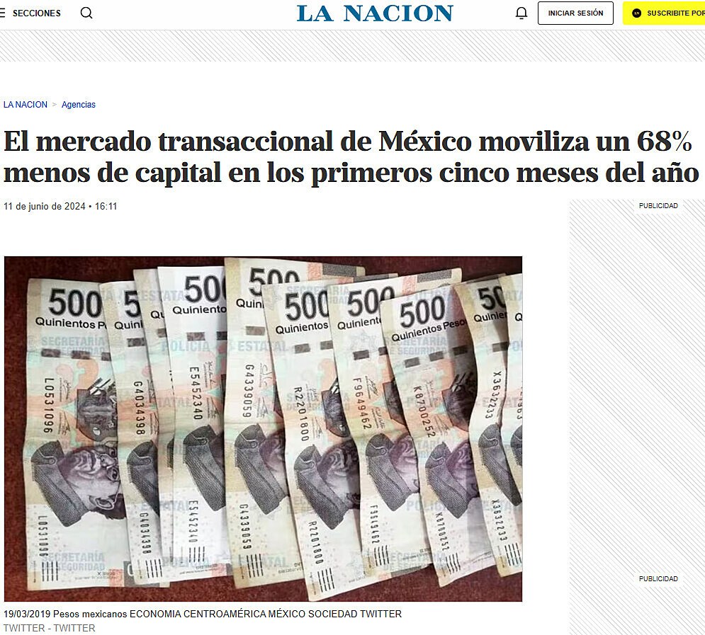 El mercado transaccional de Mxico moviliza un 68% menos de capital en los primeros cinco meses del ao